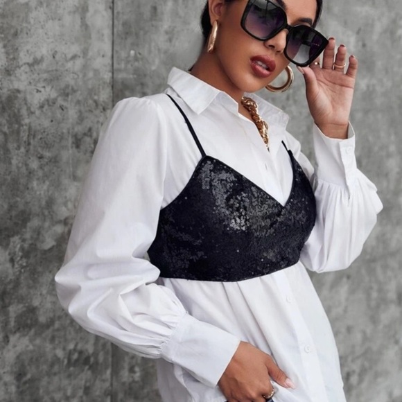 SHEIN exposed zipper back crop sequin cami top NEW - Picture 2 of 7